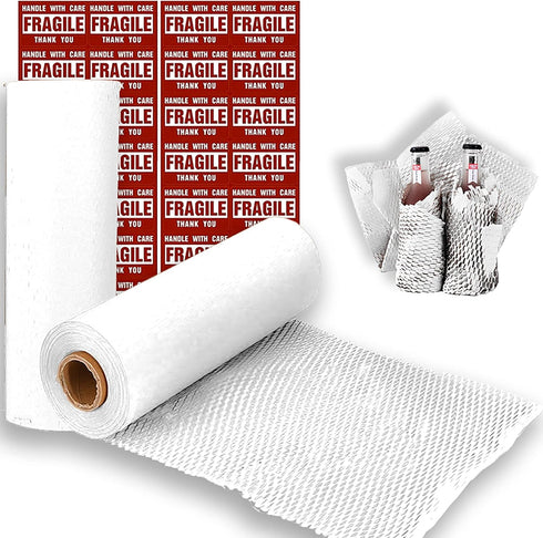 White Honeycomb Wrapping Paper, 15"x131' Sustainable Alternative to Bubble Wrap for Moving and Packaging with 20