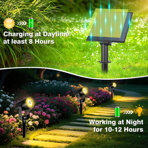 2W 9.8ft IP65 2-IN-1 T-SUNUS Christmas Solar Landscape Spotlights Warm White, Garden Spot Lights Outdoor Cable