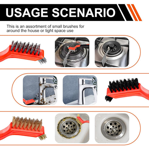 Rkiiqii Set, 6 Wire Brush Pcs Professional Wire Brushes for Cleaning Rust, Stainless Steel/Brass/Nylon Brushes, Small