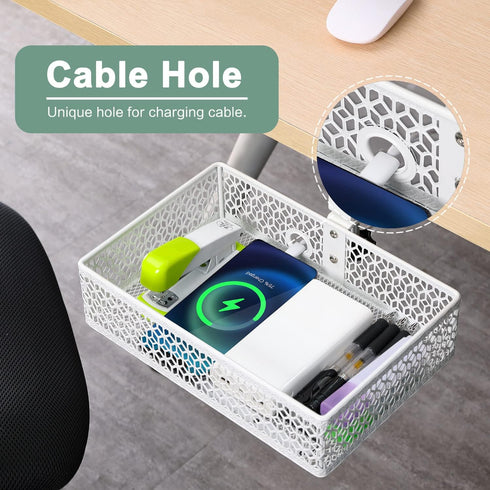 ROSYLINE Drawer Under Desk Storage Organizer - Clamp on Desk Drawer, Hanging Desk Storage, Under Desk Mount Tray, White