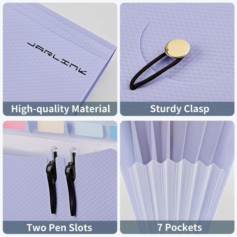 JARLINK 7 Pockets Expanding File Folder, A4 Size Accordion File Folders with 12 Labels, Cute Paper Organizer for Home
