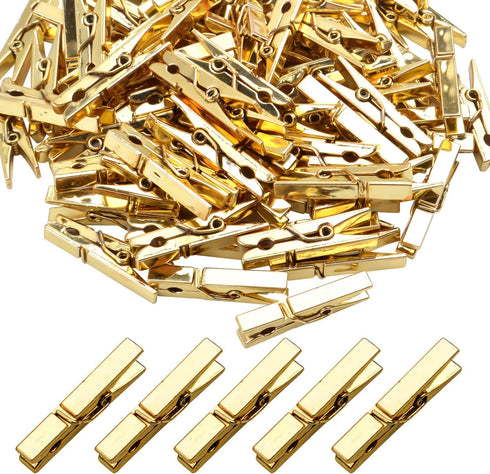 Mini Plastic Clips, 100 Pieces, Utility Photo Clips, 3.5 x 0.5 x 0.7cm, Gold