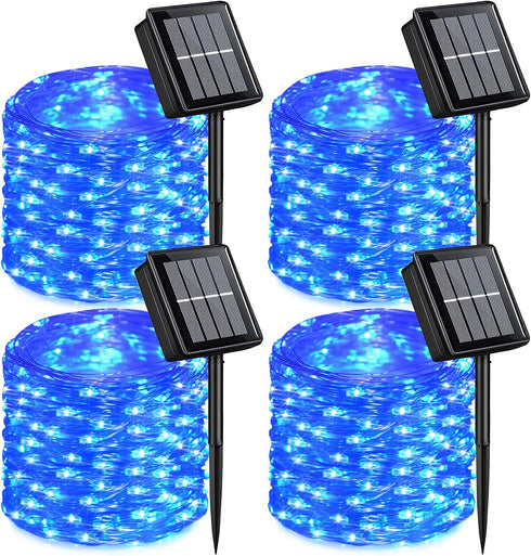 QITONG 4 Pack Solar Fairy Lights, Each 33ft 100 LED Blue Christmas