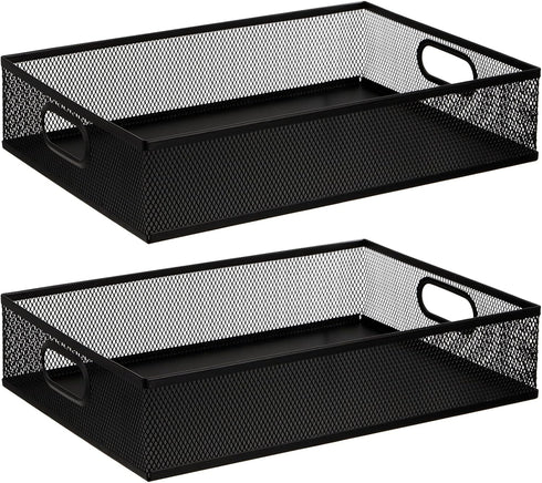 Elsjoy 2 Pack Desk Drawer Organizer Tray, Metal Mesh Storage Tray with Handle