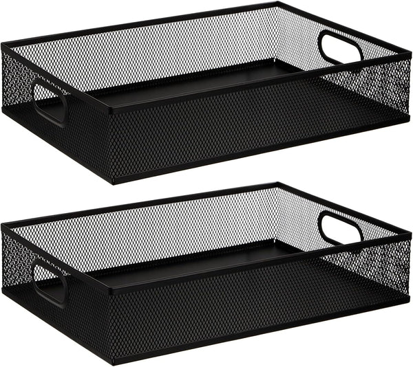 Elsjoy 2 Pack Desk Drawer Organizer Tray, Metal Mesh Storage Tray with Handle