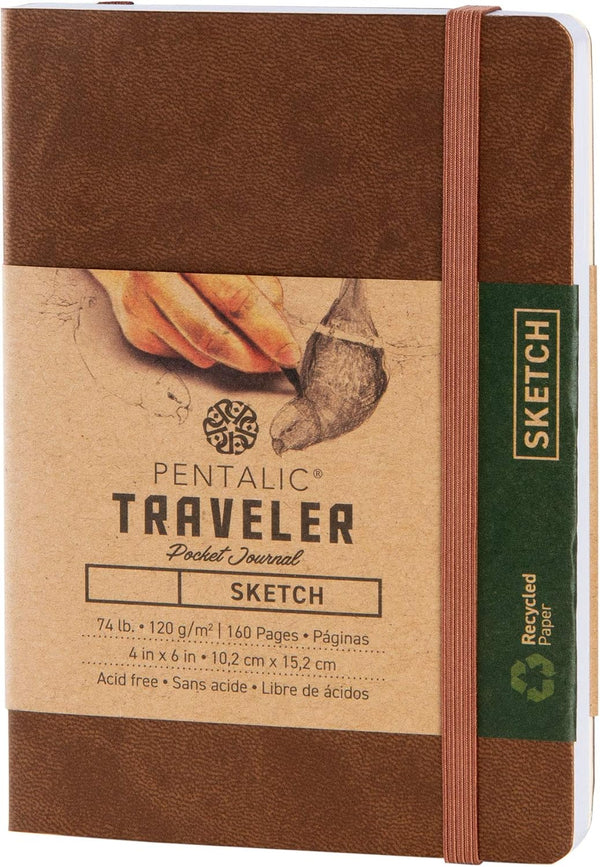Pentalic 4" x 6" Pocket Sketchbook Traveler Journal, 160 Pages, Copper Metallic