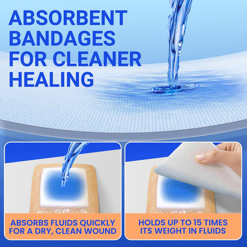 4x4 10 Large Waterproof Bandages Silicone Foam Dressing for Sensitive Skin Wound Care, Adhesive Cohesive Pad