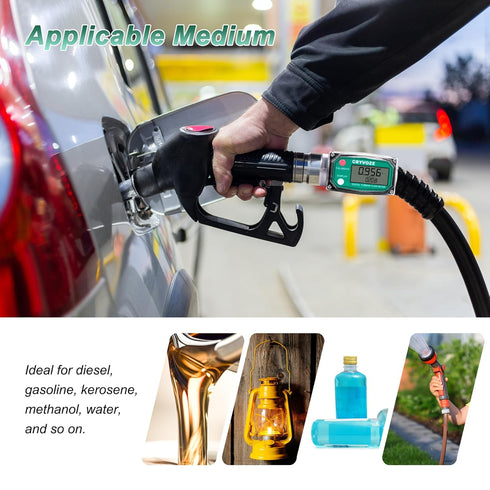 1 Inch Digital Turbine Fuel Flow Meter, 2.6-26 GPM Inline NPT Thread Flowmeter with 3/4 in Adapters for Water, Diesel,