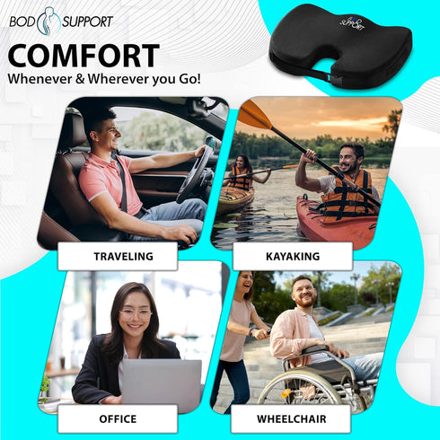 Tailbone Seat Cushions for Office Chairs, Desk Chairs, and Car Seats - Enhances Posture and Support - Non-Slip