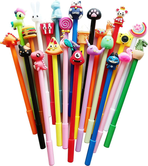 sencoo 24 Pack Cute Cartoon Gel Black Ink Pens, Assorted Styles for Kids Birthday Present, School Prize, Fun Girl Pens