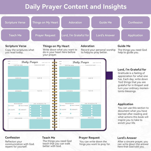 Purple Prayer Journal for Women, Daily Bible Devotional Journal, Inspirational Writing Spiral Notebook, Lasts 6 Months