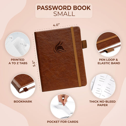 Clever Fox Password Book with Alphabetical Tabs, Internet Address Organizer Logbook, Small Pocket Keeper