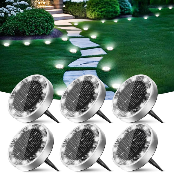 Peasur Solar Ground Lights Outdoor, 6 Pack Flat Solar Powered Disc Lights,