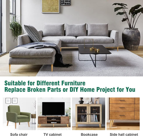 FoDau770 6 Inches, Set 8, 5/16" Rubber Wood Furniture Legs Slant Tapered Wood Feet Mid Century Sofa Legs of UNC