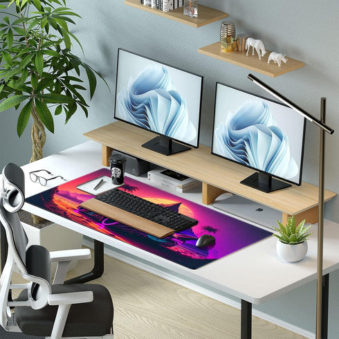 Pink Purple Neon Sunset Desk Mat Mousepad, Cool Futuristic Car Extended Large Gaming Mouse Pad, 31.5 x 15.7 inch