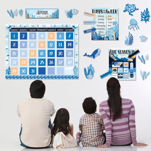 Ocean Sea Calendar Bulletin Board Set for Classroom Decoration with Sea Animals and Weather Chart