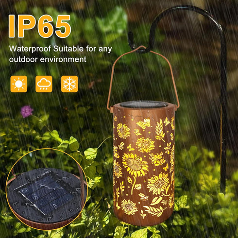 Sunflower Solar Lanterns Outdoor Waterproof Hanging Lights, Sunflower Gifts for Women Mom Grandma, Metal Solar