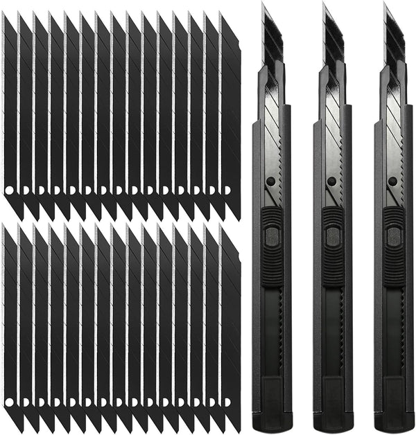 FOSHIO 3 Pack Retractable Utility Knife with 30 Degree Snap Off Blade 9MM, Box Cutter for Carton, Cardboard, and Office