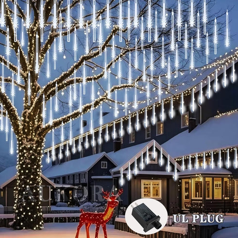 12 inch 8 192LED Aukora Christmas Lights Outdoor Meteor Shower Falling Rain Lights Tubes Snowfall Cascading Icicle