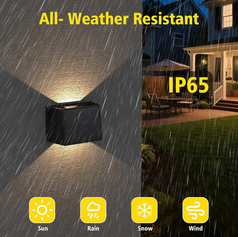 4 Pack IP65 (3000K T-SUN Solar Powered Wall Lights Outdoor Waterproof Up and Down Fence Lights for Outside Patio
