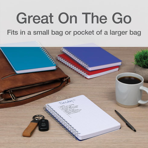 Oxford Poly Spiral Notebooks, 4 Pack, Small 5.7" x 8.5", Thick Poly Cover, White Paper, College Rule, 80 Sheets/160