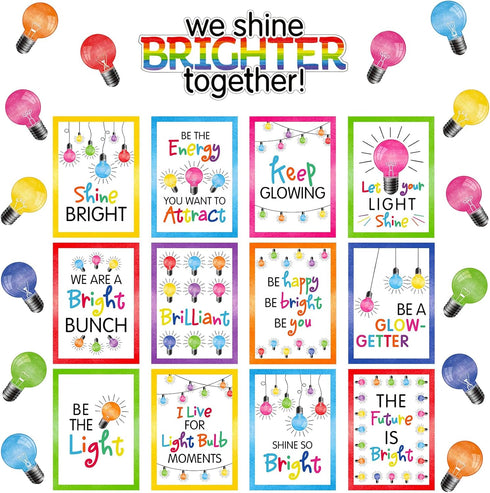 Light Bulb Moments Classroom Decor We Shine Brighter Together Bulletin Board Set Light Bulb Posters Inspirational Quote Colorful Rainbow Motivational Lightbulb Cutouts for Wall Decor by Harloon