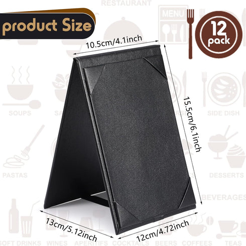 2 Supplies(12 Pack,4 6 Inch) Gerrii Leatherette Table Tents Black PU Leather Menu Covers Bulk Double Sided Frame Sign