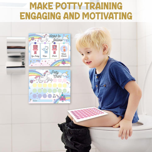 APIILVPQ 10 810" B01 Potty Training Chart with Reward Stickers, Potty Chart for Toddlers Girls, Rainbow Reward Training