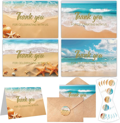 Eaasty 50 Sets Beach Wedding Thank-you Cards with Envelopes & Stickers Ocean