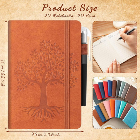 Estune Tree Small Notebooks with Pen Holder, Leather Lined Pocket Subject Notebooks, A6, Classic Color, 40 Pcs