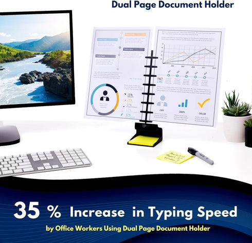 Note Tower Desktop Pro Dual Document Holder for Typing | Compact Paper Holder Stand for Desk, Black