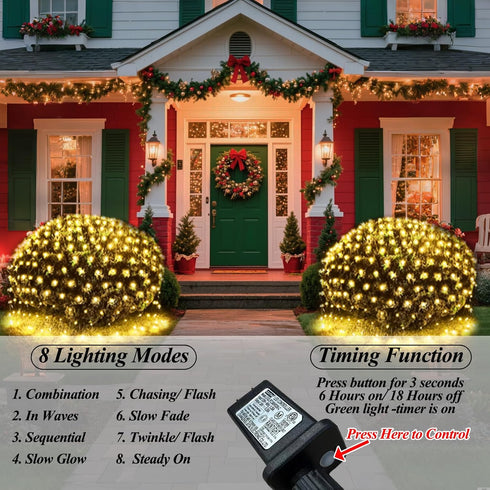 300LED 14.8ft 5ft 8 Net Lights, x Modes Connectable Christmas Outdoor String Mesh Lights, Waterproof Decorative Fairy