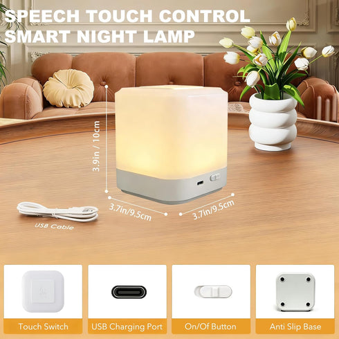 LIPKAHH Dimmable Touch Lamp for Nightstand,Speech Control Bedside Lamp Touch Control for Bedrooms,Smart Rechargeable