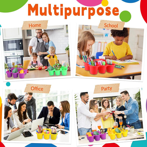 6 Pack 1293.5 Inches 6 Classroom Caddy Organizer with Handle Colorful Plastic Table Caddy Drink Cup Caddies Holder