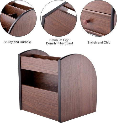 Wooden Desk Organizer with Drawer, Multifunctional Storage for Remote Control, Office Supplies