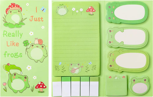 I Just Really Like Frogs Sticky Notes Set, 550 Sheets, Cute Cartoon Frogs Memo Pads, Animal Divider Tabs, Small Gift