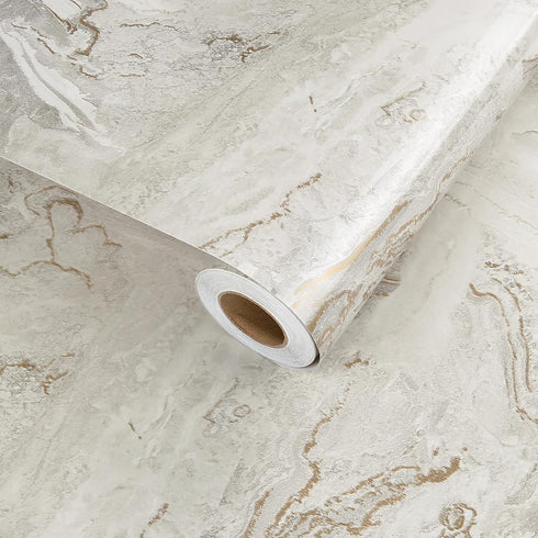 Gold Marble Contact Paper for Countertops, Shiny White Marble Peel and Stick Wallpaper for Cabinets