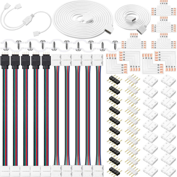 5050 4 Pin RGB LED Strip Connector Kit, RGB Extension Cable, 2 Way RGB Splitter Cable, L Connectors, T Connector