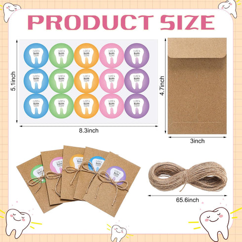 Motiskyy 50 50 Pcs Lost Tooth Receipt Envelopes Tooth Fairy Envelopes with Pcs Stickers and a Rope for Children Milk