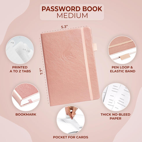 Clever Fox Password Book with Alphabetical Tabs, Internet Address Organizer Logbook, Medium Keeper for Website Logins