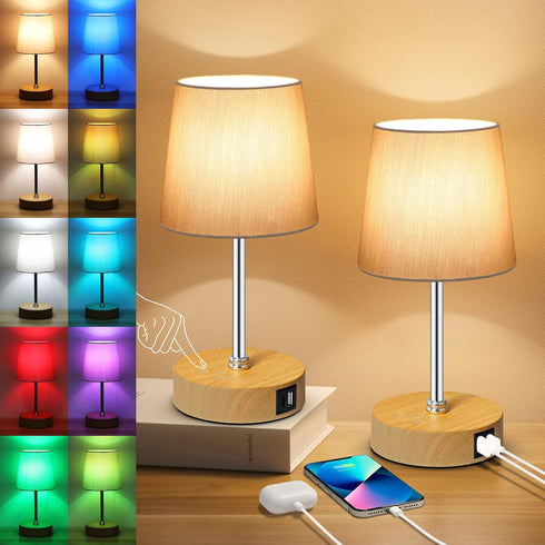Ascher Small Bedside Table lamp Set of 2, RGB Color Changing Lamps,