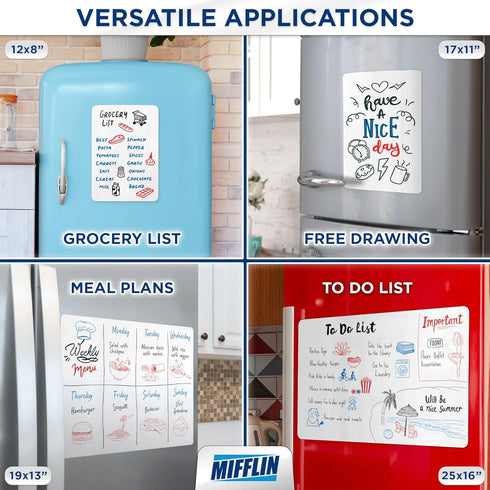 Mifflin-USA 12x8'' Magnetic Dry Erase White Board Sheet for Fridge, Stain-Resistant Kitchen Planner Board