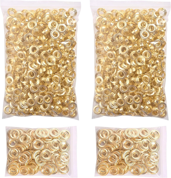 KING PIECES 2000pcs Gold Grommets, 3/8 Inch (10mm) Washers and Grommets Kit for Grommet Tool, Metal Grommets Eyelets
