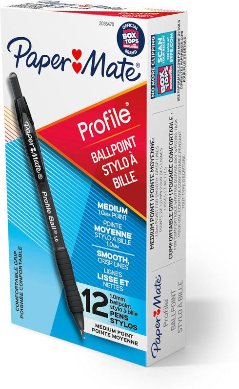 Paper Mate Ballpoint Pen Profile, Retractable Medium Point (1.0mm) Black, 12 Count
