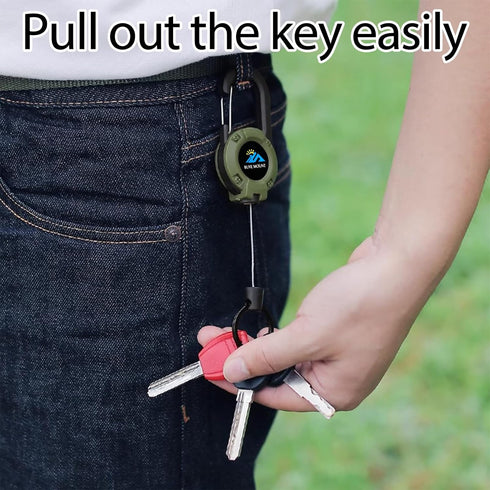Heavy Duty Retractable Keychain 2-Pack, Upgraded 58cm Stainless Steel Cord, Black Clip ID Holder