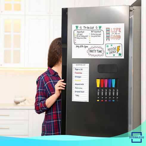 Magnetic Dry Erase Board for Fridge, 8”X12” Whiteboard with 6 Dry Erase Markers Included