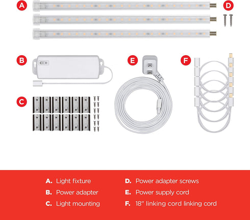 10in. 3 Pack, 825 2700K 44418 UltraPro Linkable LED Bright Strips, Lumens, Warm White Light, Low Voltage, Under Cabinet