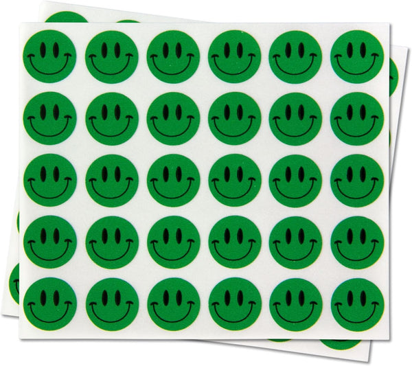 Happy Smiley Face Stickers, 1/2 inch, Green - 300 Labels for Incentive or Motivation