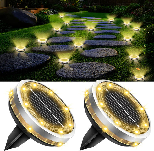 Solar Ground Lights Outdoor 2 Pack Waterproof, Upgraded Solar Garden Lights with