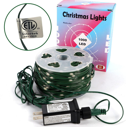 328 1000 8 WATERGLIDE Extra Long FT Fairy String Lights, LED Outdoor Green Wire Christmas Lights, Plug in Mini Light